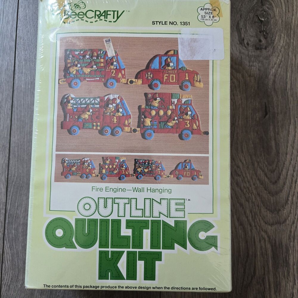 ​Vintage BeeCrafty Fire Engine Outline Quilting Kit 1351 Wall Hanging New Sealed